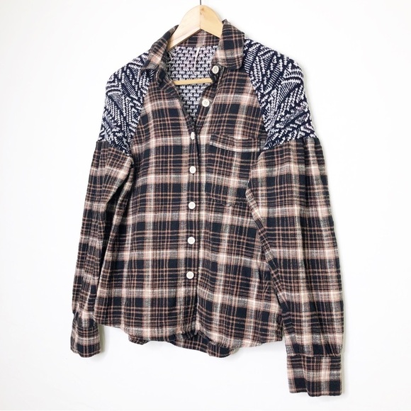 Free people, fire side nights, plaid flannel button down shirt - Picture 10 of 11